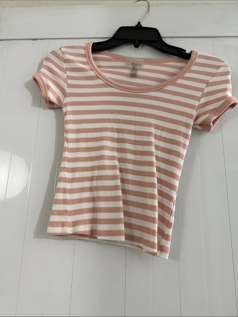 Striped Scoop Neck Crop Top in Blush & White